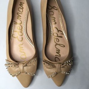 Sam Edelman Raisa Tan Leather Studded Bow Ballet Flats Shoes Women’s Sz 6M US/36